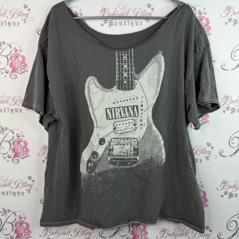 H&M T-shirt nirvana band tee guitar slouchy Charcoal Graphic Tee